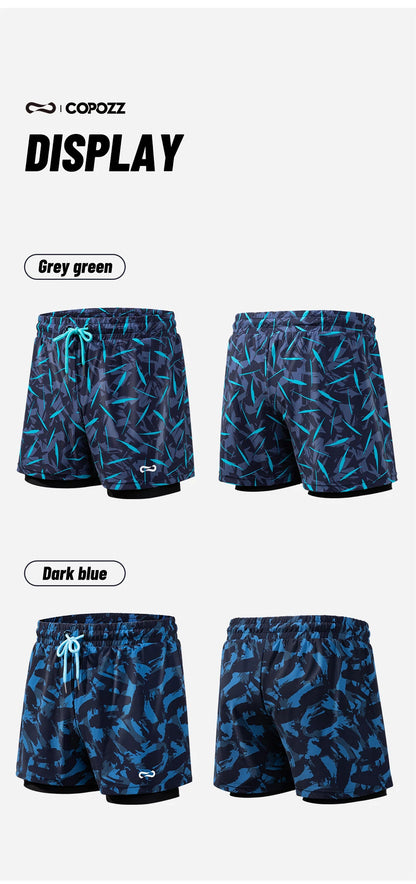 COPOZZ Summer Men's Beach Swimming Trunks Drawstring Elastic Waist Swimsuit Shorts Plus Size Quick Drying Swimwear Shorts Board