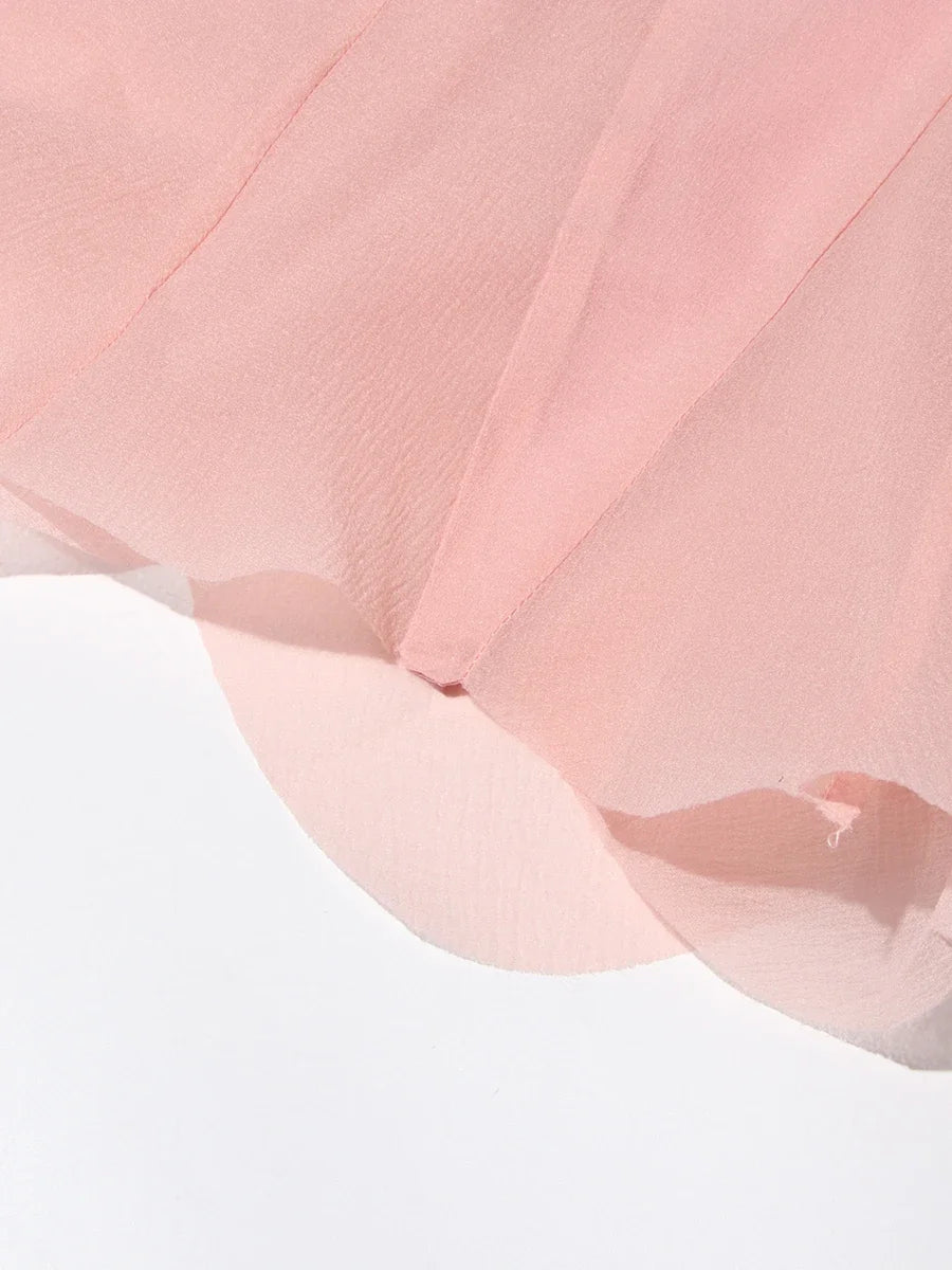 VGH Sweet Ruffles Elegant Knee Length Dresses for Women Round Neck Flare Sleeve High Waist Spliced Button  A Line Dress Female