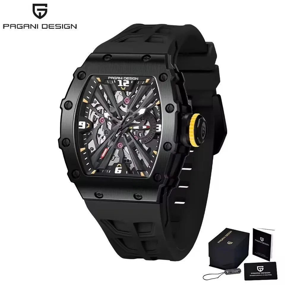 PAGANI DESIGN  Luxury Mens Quartz Watches Barrel Shape Waterproof Wrist Watch For Men VH65 Silicone Luminous Sapphire Mirror