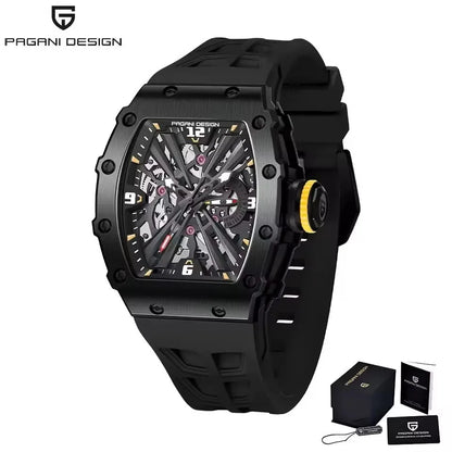 PAGANI DESIGN  Luxury Mens Quartz Watches Barrel Shape Waterproof Wrist Watch For Men VH65 Silicone Luminous Sapphire Mirror