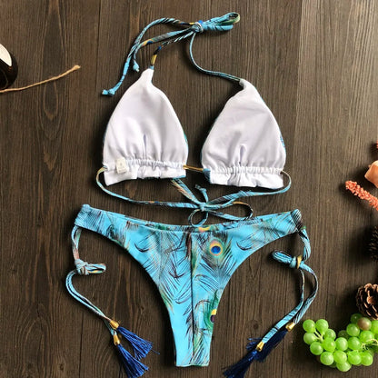 RUOTONGSEPT Sexy Micro Bikinis Set 2022 New Swimsuit Women Feather Print Bandage Swimwear Female Bathing Suit Brazilian Biquinis