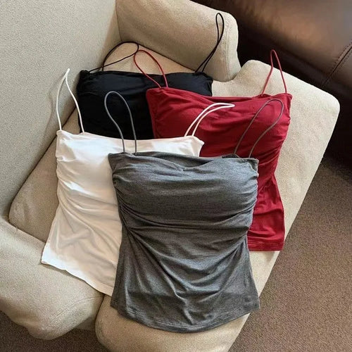 Women's Bra Stretch Women's Beach Everyday Casual Tank Top New Women's Halter Top Summer Korean Style Trend Fashion Built-In