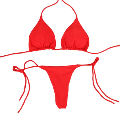 2025 Sexy Halter Solid color Bikini Set Women's Swimsuit Two-piece Triangle Thong Swimwear Bathing Suit for Beach Biquinis