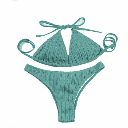 Sexy 2025 Jacquard Drawstring Two Piece Swimsuit Female Swimwear Women Bikini Set Bather Swimming Beachwear for Bathing Suit