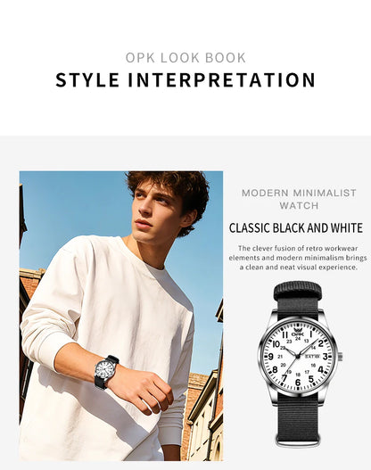 OPK 6090 Quartz Watches for Man Fashion Casual Nylon Webbing Watchband Dual Calendar Waterproof Luminous Men's Sports Watches