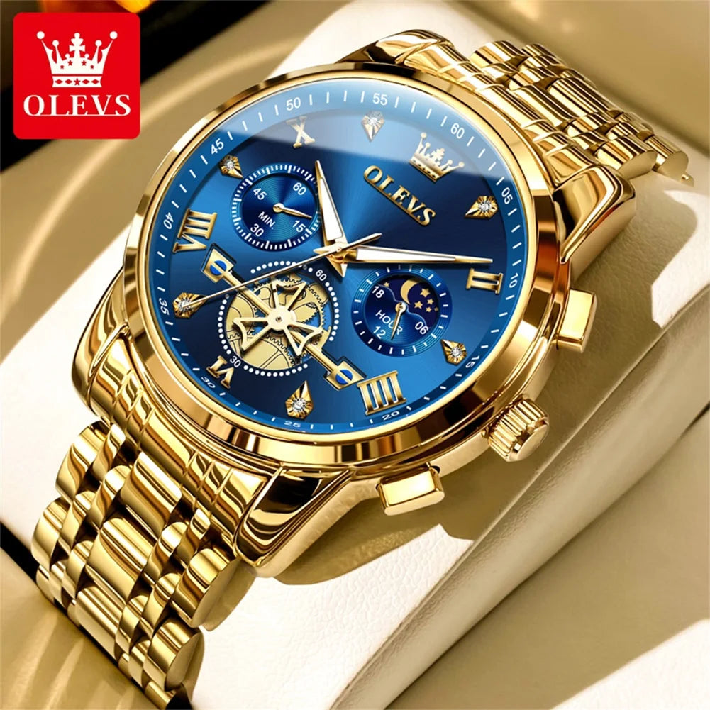 OLEVS 2856 Original Watches Man Multifunctional Chronograph Quartz Watch Waterproof Luminous Moon Phase Watches For Man Reloj