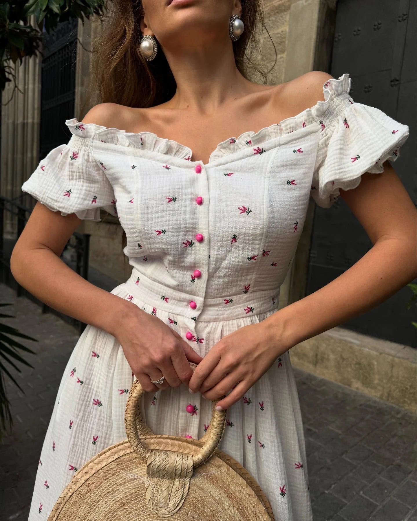 Elegant Women's Summer Cotton 100% Dress Vintage Light Midi Muslim Dresses Beautiful Long  Casual  White Dress for Women 2026