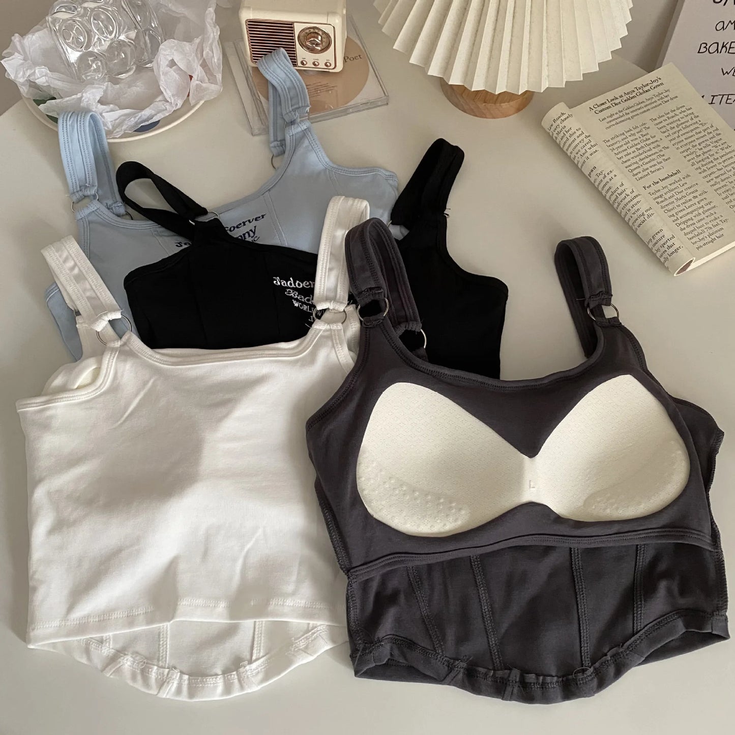 Fashion Embroid Letter Print Crop Tops Women Summer Sexy Streetwear Short Tops Suspenders Sports Tank Top Gym Solid Slim Vest
