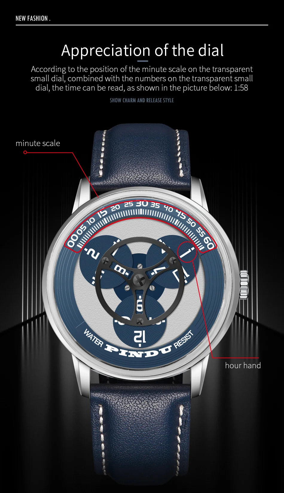 PINDU Watches Miyota 8215 Movement Mechanical Watch Men's Watch Luxury Rotating Dial Luminous Stainless Steel Case Clock Reloj
