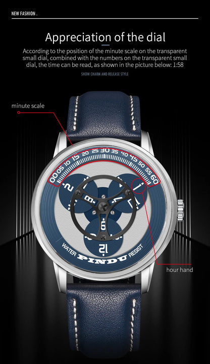 PINDU Watches Miyota 8215 Movement Mechanical Watch Men's Watch Luxury Rotating Dial Luminous Stainless Steel Case Clock Reloj