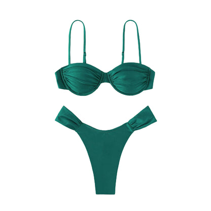 New Hot Sale Sexy Women Push-up Padded Bra Bikini Set Pleated Swimsuit Swimwear Swimming Beach Bathing Costume Bikini Set