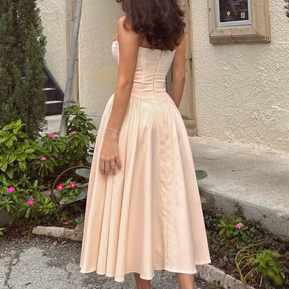 Suninheart Spaghetti Strap Summer Party Dresses 2025 New Arrivals Fit and Flare Elegant Midi Dress Red Night Date Dress