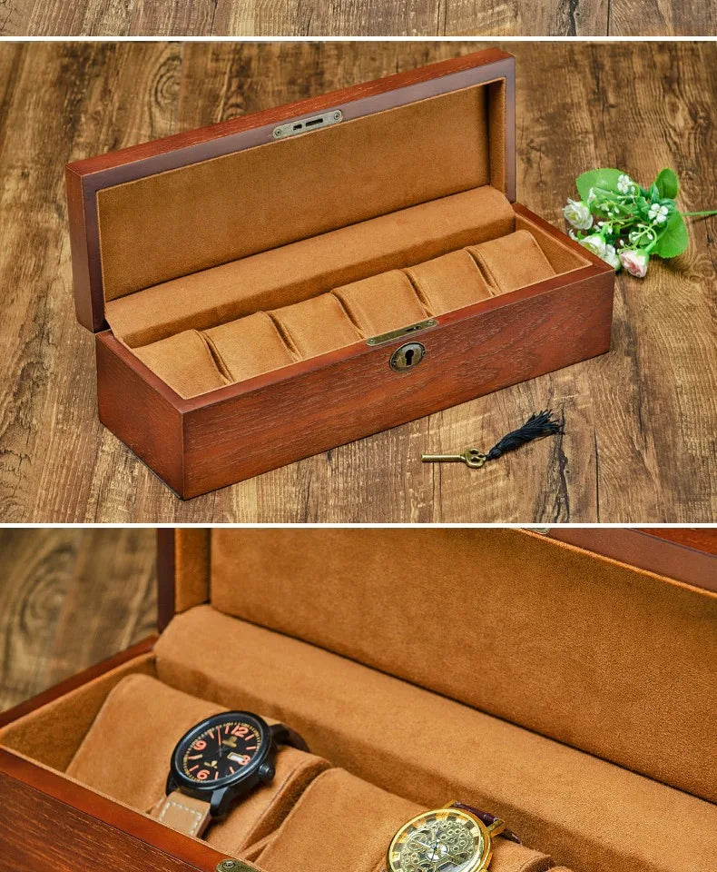 Wooden Watch Box Luxury Mechanical Watch Boxes Men Portable with Lock Watches Case Waterproof Cases for Wrist Watch Organizer