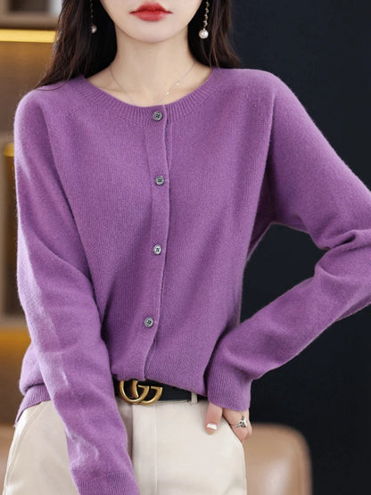 High-Grade Knit Sweater Crewneck Cardigan Coat Autumn And Winter New Middle-Aged And Elderly Women's Fashion ZD060