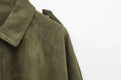 KONDALA Casual Soft Martini Green Bomber Jackets Women Long Lantern Sleeve Oversized Autumn Winter Coats Fashion 2025 Outwears