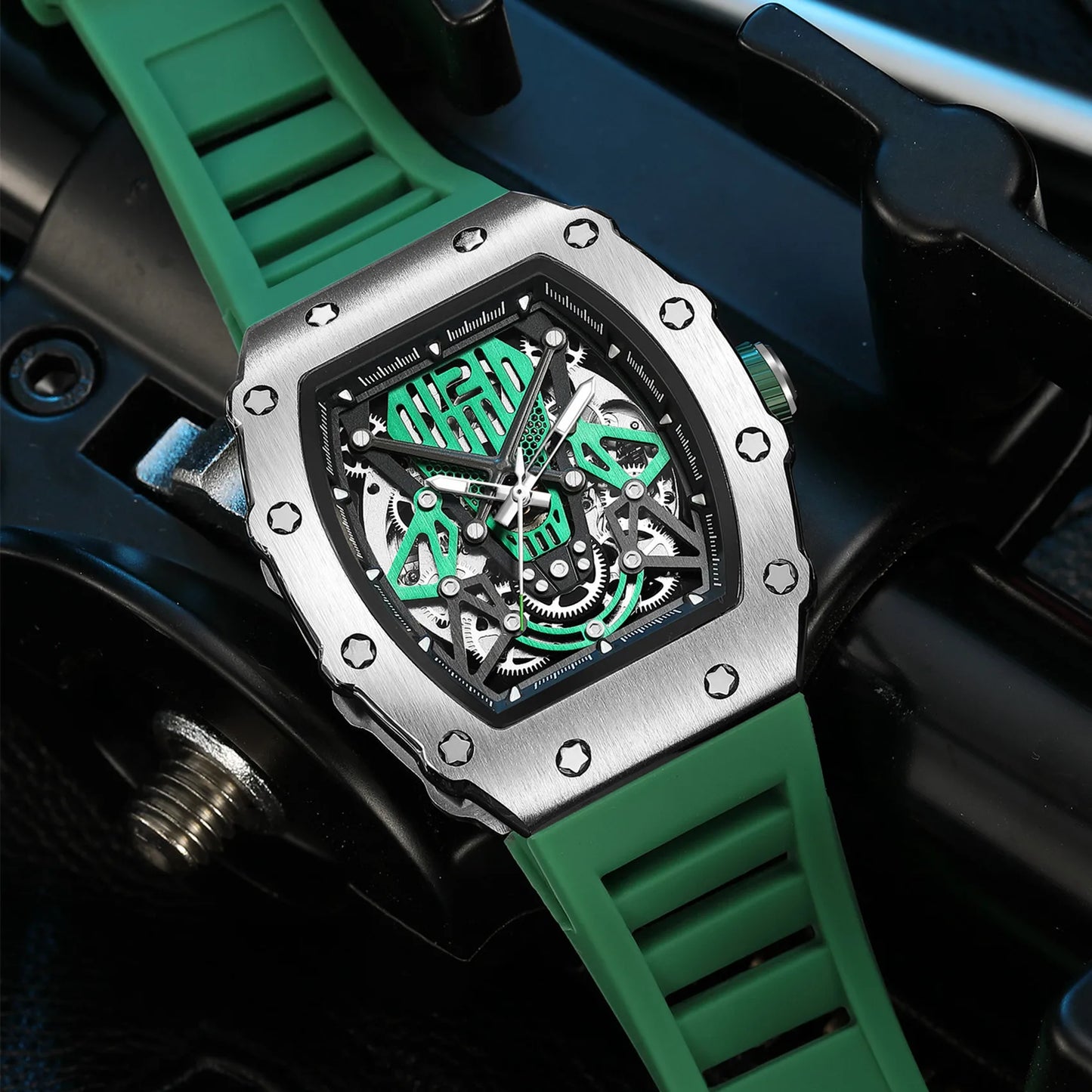 RUIMAS Tonneau Dial Automatic Movement Watches for Men Fashion Sport Mechanical Wristwatch Waterproof Clock Reloj Hombre 341