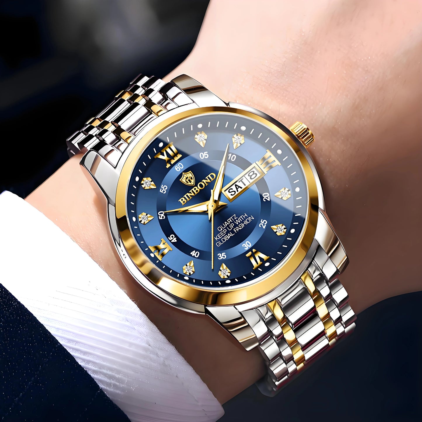BINBOND Luxury quartz wristwatches luminous waterproof week auto date men's watch business sport clock fashion casual reloj