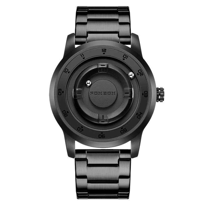 FOXBOX Personalized Mens Watches Creative Simple Floating Magnetic Pointer Quartz Wristwatch Steel Waterproof Watch for Man