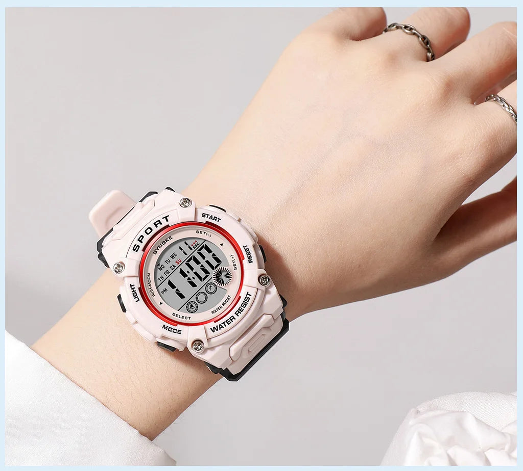 Synoke Shockproof Digital Sport's Watches Fashion PU Strap 50M Waterproof Colorful Light Led Chronograph Women's Wristwatch