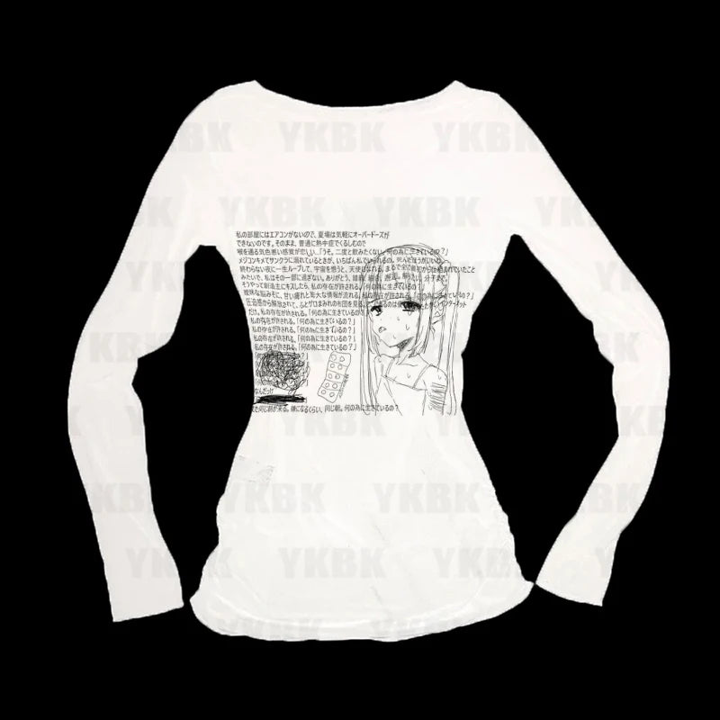 Graphic Harajuku Print Letter Anime Long Sleeve Women's T-shirts 90s Clothes Vintage Women  Female Trashy Y2k 2000s Tops Gothic