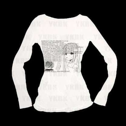 Graphic Harajuku Print Letter Anime Long Sleeve Women's T-shirts 90s Clothes Vintage Women  Female Trashy Y2k 2000s Tops Gothic