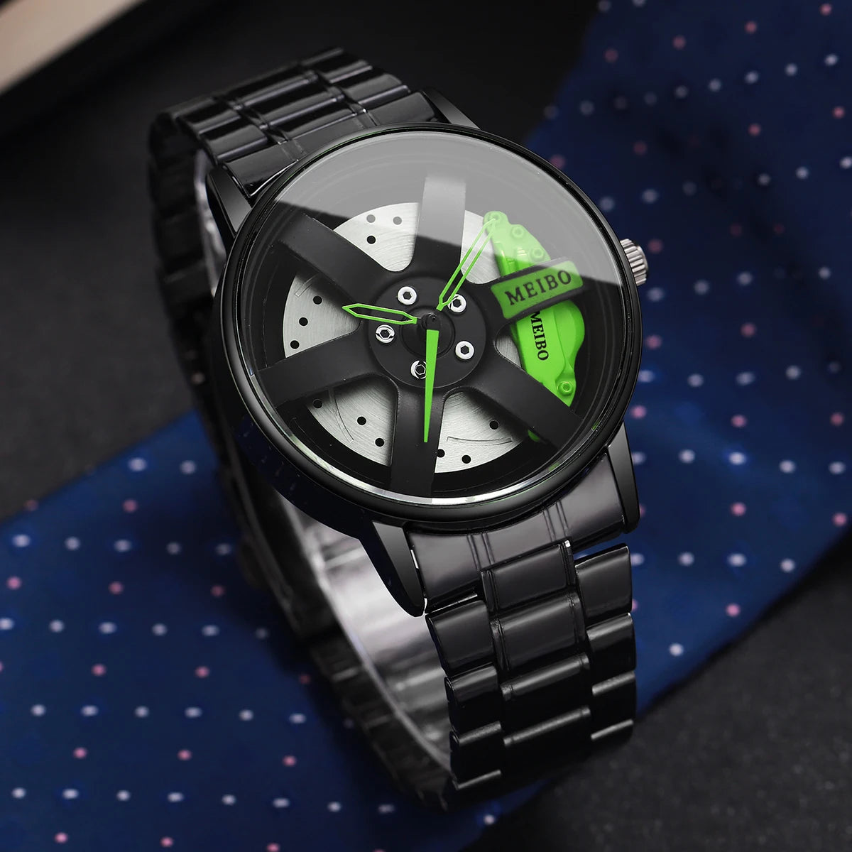 4PCS/Set Fashion 3d Car Wheel Dial Men Sports Watches Luxury Stainless Steel Quartz Watch Jewelry Set Reloj Hombre (Without Box)