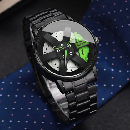 4PCS/Set Fashion 3d Car Wheel Dial Men Sports Watches Luxury Stainless Steel Quartz Watch Jewelry Set Reloj Hombre (Without Box)