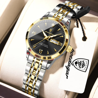 POEDAGAR Elegant Woman Watch Waterproof Luminous Date Week Ladies Wristwatch Stainless Steel Quartz Fashion Women's Watches Gift