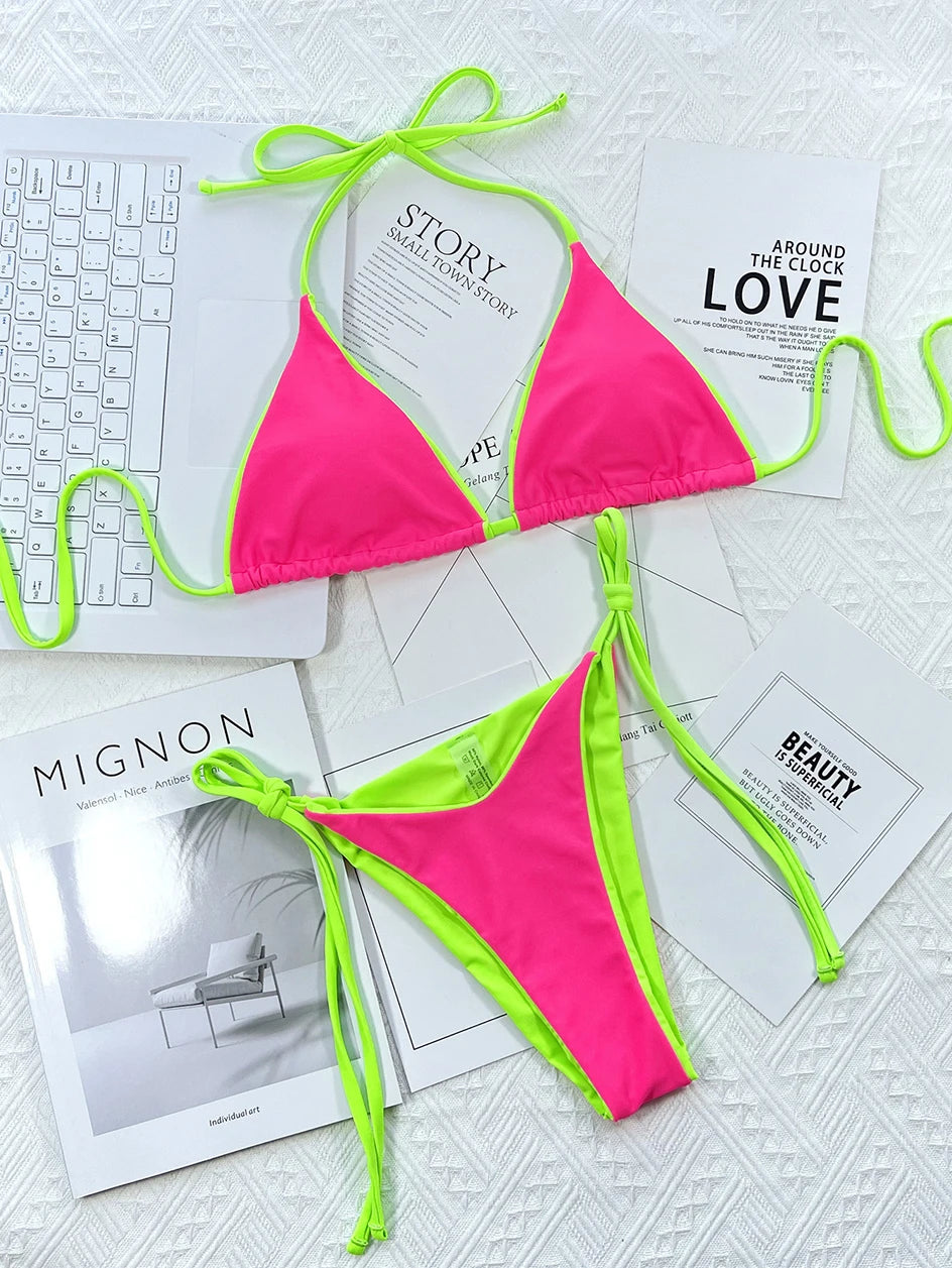 Sexy Leopard Micro Bikini 2025 Women Swimsuit Female Swimwear Thong Bikinis Set Brazilian Halter Beach Wear Lace Up Bathing Suit