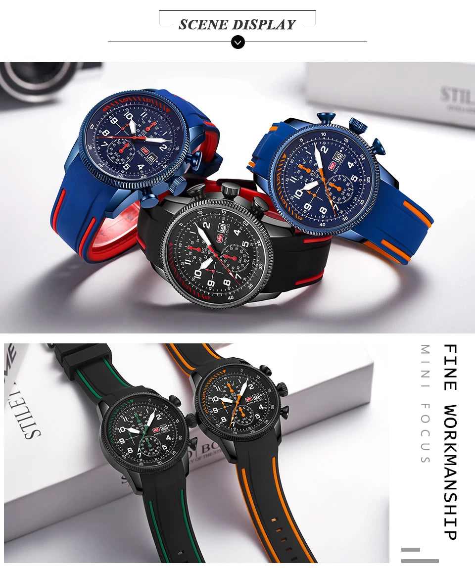 MINI FOCUS Electronic Quartz Mens Watches Auto Date Wristwatch Water Resistant Clock Gift for Men relogio masculino 0379G
