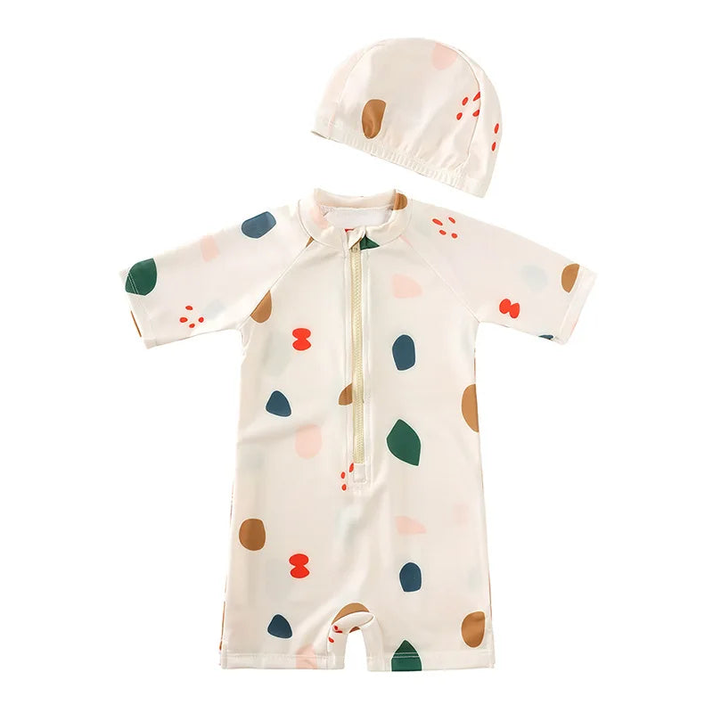 Girls Cute Backless Floral One-piece Swimsuit Baby Bikini Swimwear with hat Sun-proof Beach Vacation Toddlers Kids Chic Swimsuit
