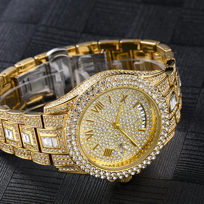 Full Iced Out Watch For Men Luxury Gold Hip Hop Diamond Quartz Mens Watches Waterproof Day Date Clock Best Selling Product 2023