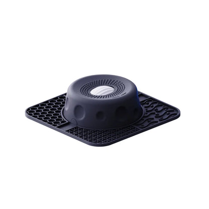 New Double-bowl Pet Licks-and-eats Bowls with Fun Rollers At The Bottom and Suction Cups. for Dogs and Cats. Licking Pads.