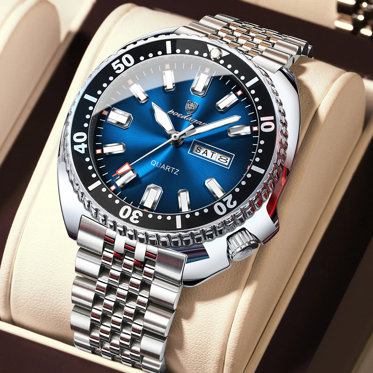 POEDAGAR Luxury Brand Men Clock Date Week Fashion Quartz Male Wristwatch Luminous Waterproof Stainless Steel Men's Watches Reloj