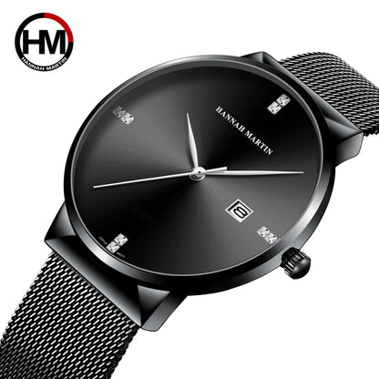 Japanese Original Quartz Movement Watch Luxury Rhinestone 40mm Blue Black Business Style Casual Fashion Stainless Steel Watches