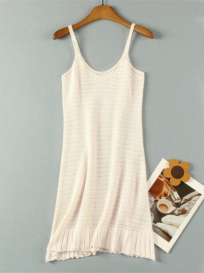 Sexy Crochet Halter V Neck Chic Ruffle Knit Beach Mini Dress 2026 Women Comfy Swimsuit Cover Up Seaside Holiday Club Dresses K58