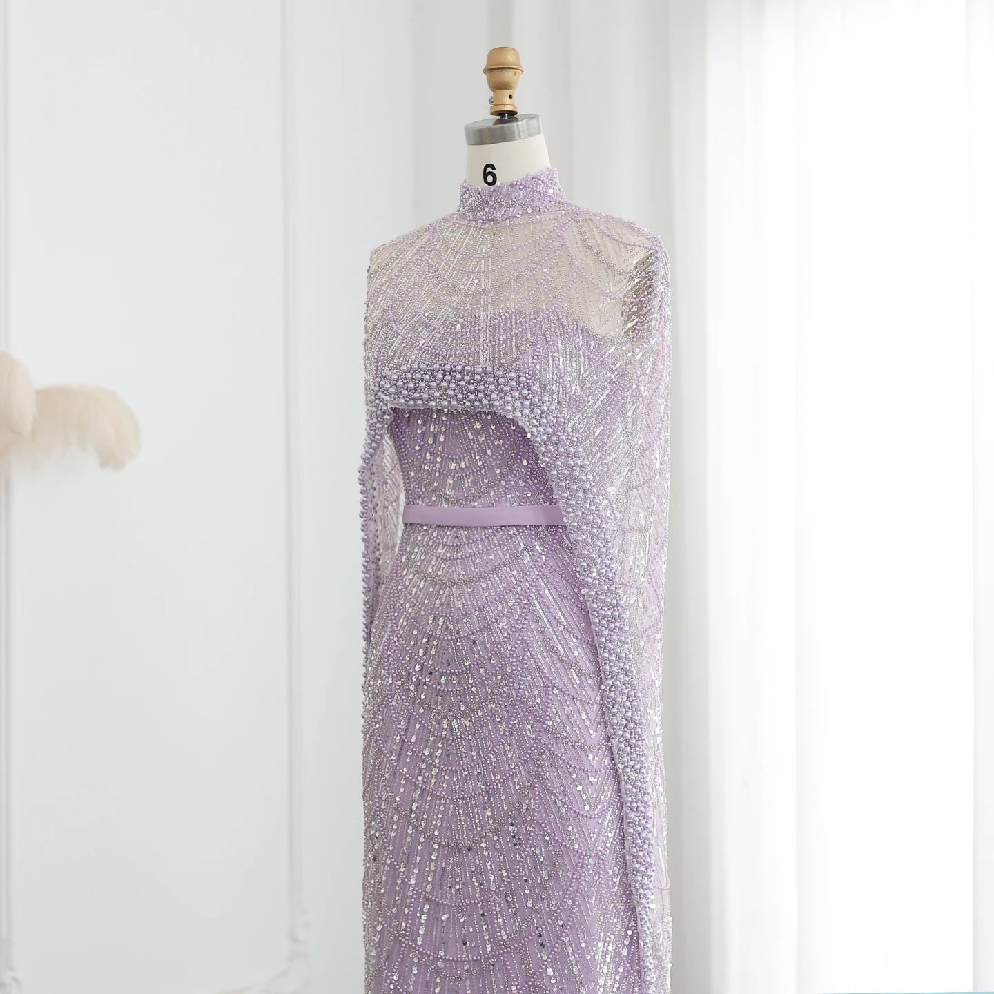 Sharon Said Luxury Pearls Dubai Champagne Evening Dresses with Cape New Arabic Women Mermaid Wedding Party Prom Dress SS369