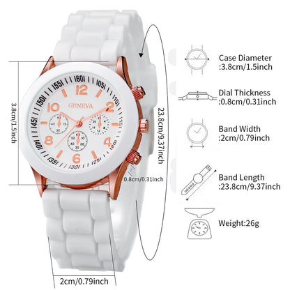 3/6PCS Women's Watches Casual Silicone Band Analog Quartz Watch Heart Pearls Jewelry Set(Without Box)