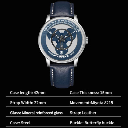 PINDU Watches Miyota 8215 Movement Mechanical Watch Men's Watch Luxury Rotating Dial Luminous Stainless Steel Case Clock Reloj