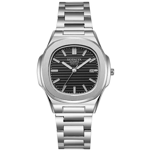 Fashion Luxury Business Square Quartz Watches Classic Stripe Design Dial with Stainless Steel Band Wristwatch for Men Relogio