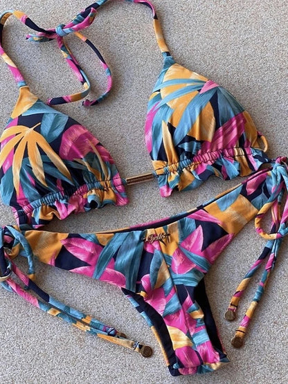 RUOTONGSEPT Sexy Micro Bikinis Set 2024 New Swimsuit Women Feather Print Bandage Swimwear Female Bathing Suit Brazilian Biquinis