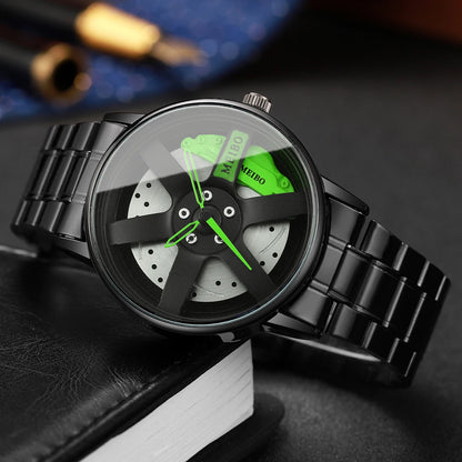 4PCS/Set Fashion 3d Car Wheel Dial Men Sports Watches Luxury Stainless Steel Quartz Watch Jewelry Set Reloj Hombre (Without Box)
