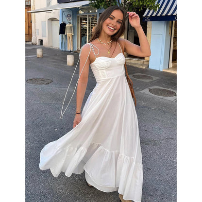Ashgaily White Dress Women Halter Cotton Long Dress Lace Elegant Party Outfits Ladies Sexy Club Clothes