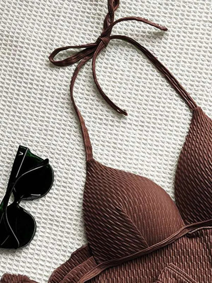 With Beach Sarong Bra Cup Wrinkled Bikini Female Swimsuit Women Swimwear Three-pieces Bikini Set Push Up Bathing Suit Swim Lady