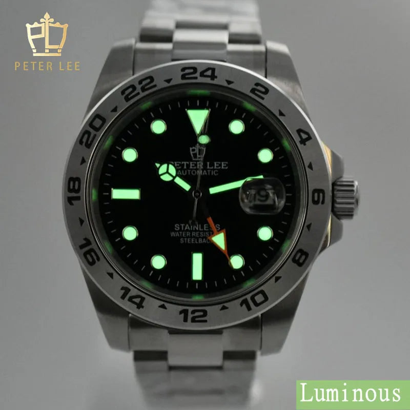 Original Luxury Men's Watches Automatic Movement Luminous Hand Wind Mechanical Watch Stainless Steel GMT Silver Male Gifts Watch