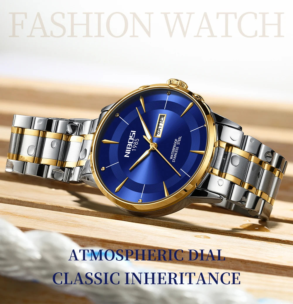 NIBOSI New Mens Watches Week Date Business Analog Quartz Dress Watches for Men Stainless Steel Waterproof Luminous Men Watches