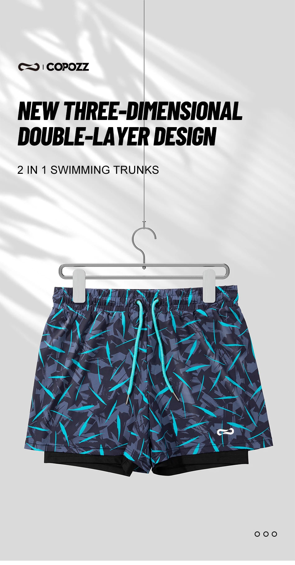 COPOZZ Summer Men's Beach Swimming Trunks Drawstring Elastic Waist Swimsuit Shorts Plus Size Quick Drying Swimwear Shorts Board