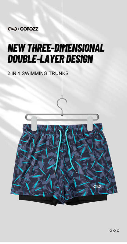 COPOZZ Summer Men's Beach Swimming Trunks Drawstring Elastic Waist Swimsuit Shorts Plus Size Quick Drying Swimwear Shorts Board