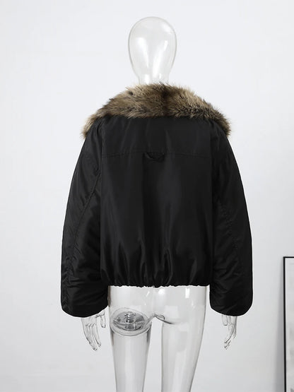 Fashion Faux Fur Patchwork Jacket Women Stand Collar Full Sleeve Warm Lace Up Loose Jackets 2026 Lady New Casual Outwear Street