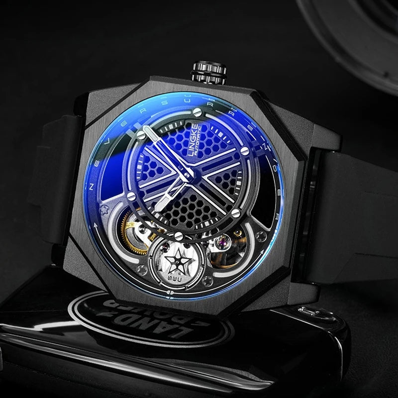 Pentagram Rotation Designer Luxury Luminous Automatic Movement Mechanical Clock High Quality Waterproof Silicone Men's Watches